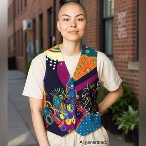 Creazoni Effeci Vintage 80s Artisan Vest Size Medium Colorful Abstract Print